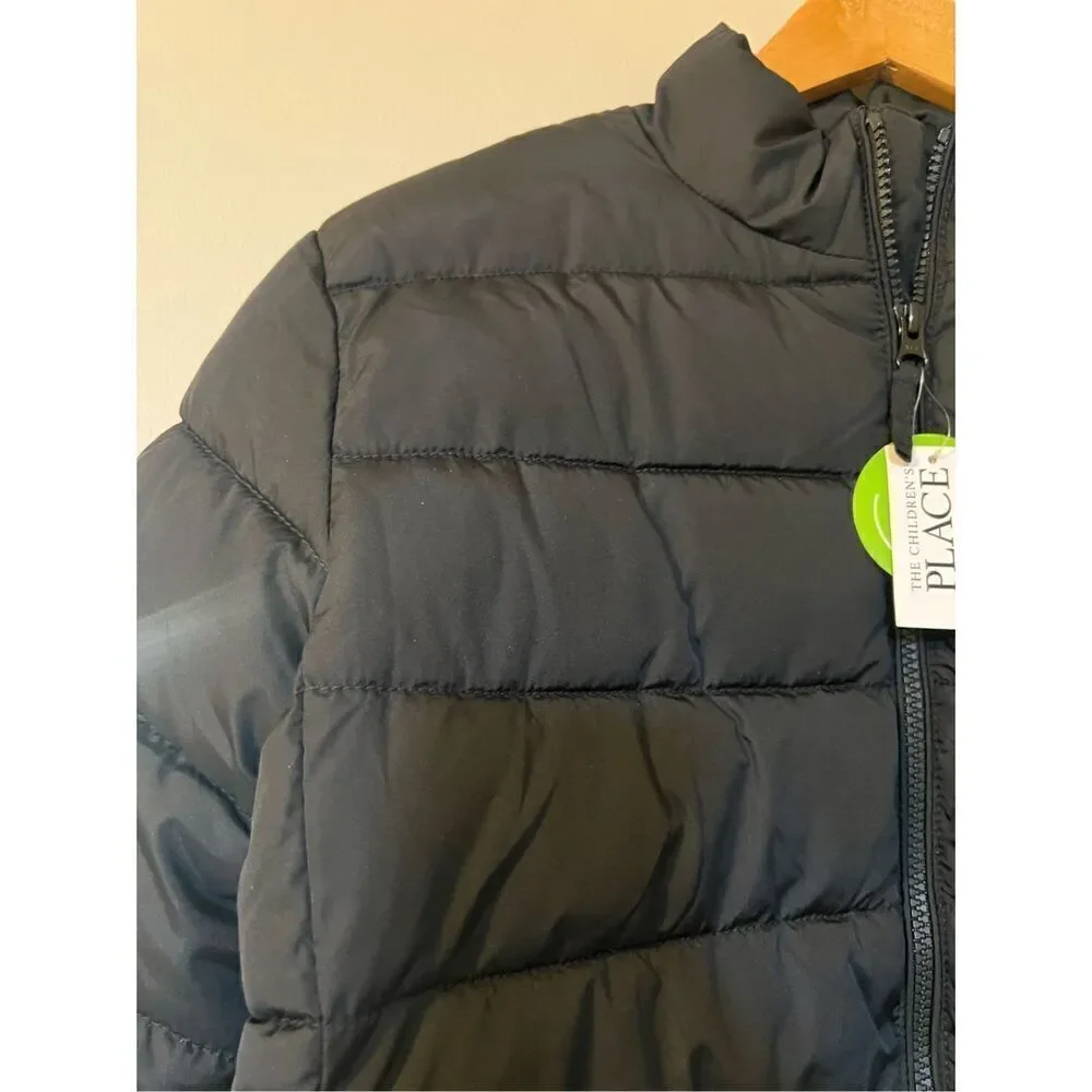 The Children's Place Boys XL Quilted Puffer Jacket Black Water Resistant Winter